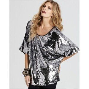 $350 Rachel Zoe Sz P Womens XS Metallic Minelli Sequin Oversized Formal Blouse